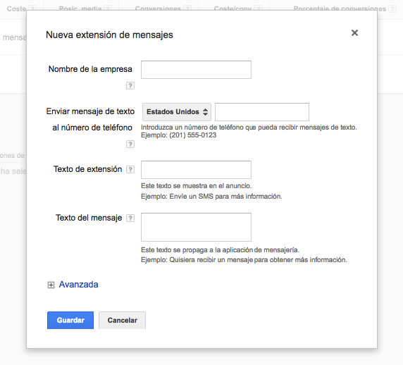 extensiones de SMS Google