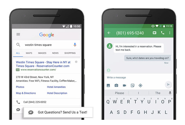 extensiones de SMS Google