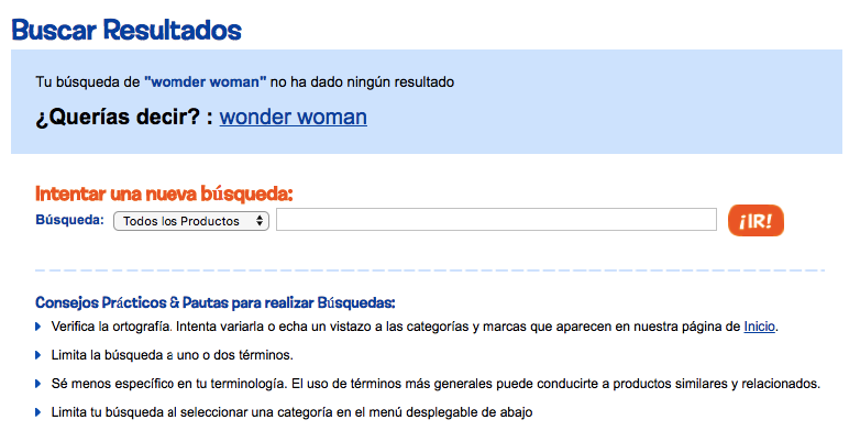 Analisis de usabilidad toysrus barra búsqueda misspelling