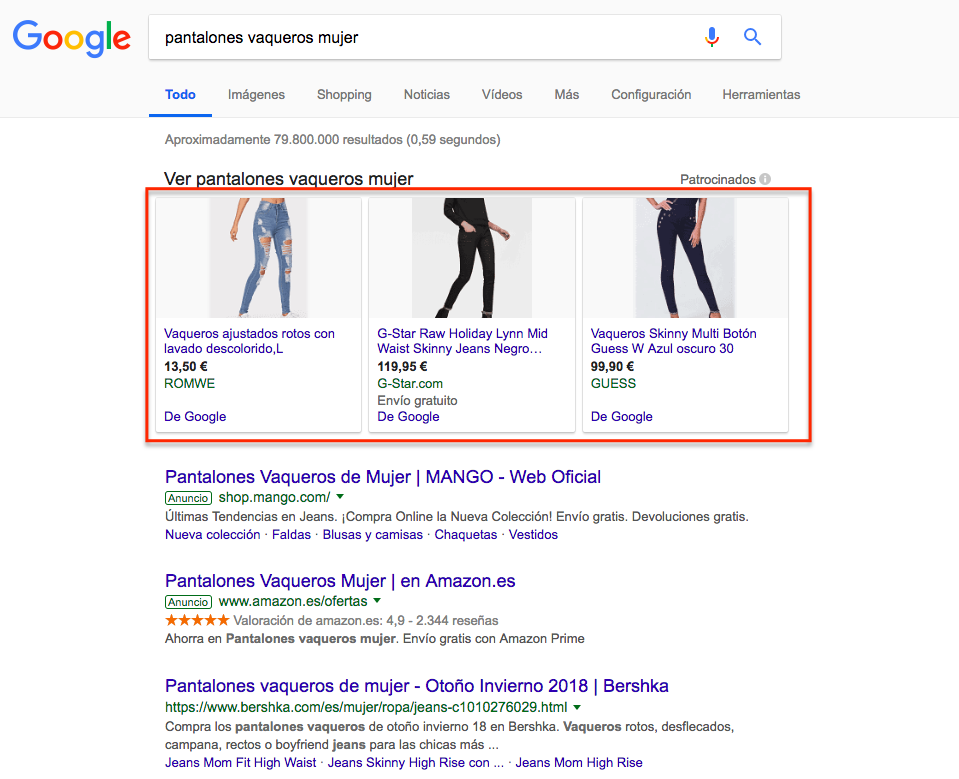 Google Shopping: resultados de google shopping para la búsqueda pantalones vaqueros mujer