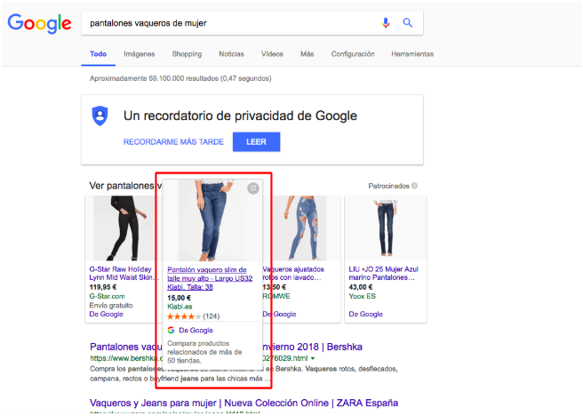 Google Shopping: ejemplo de descripción en la tarjeta de producto de google shopping