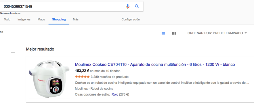 Pricing Google Shopping: ejemplo producto aparato de cocina
