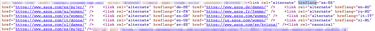 SEO Internacional - ejemplo de hreflang de asos