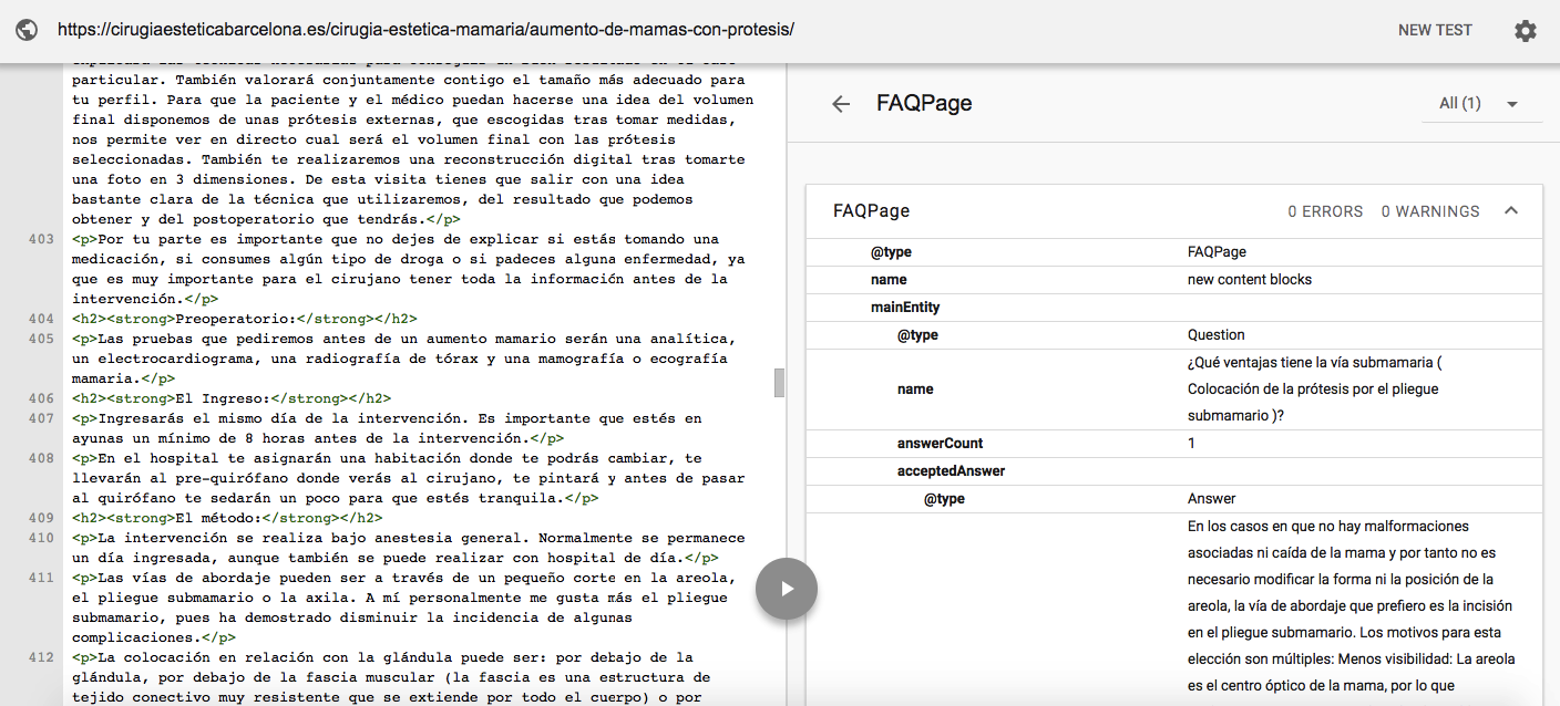 Datos estructurados: check etiquetado con google