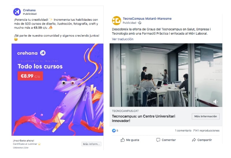Campañas online formación: ejemplo crehana y tecnocampus