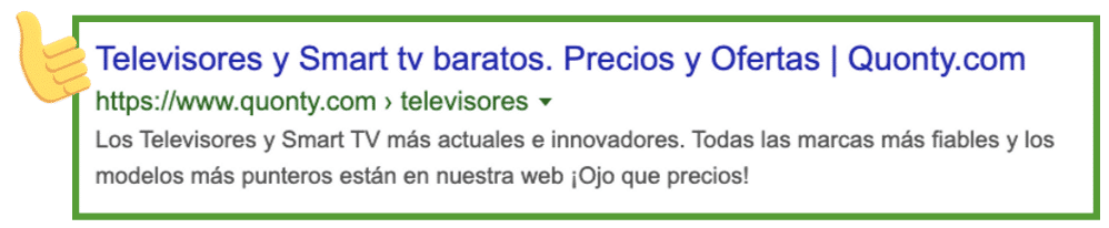 Contenido SEO: ejemplo quonty search snippet